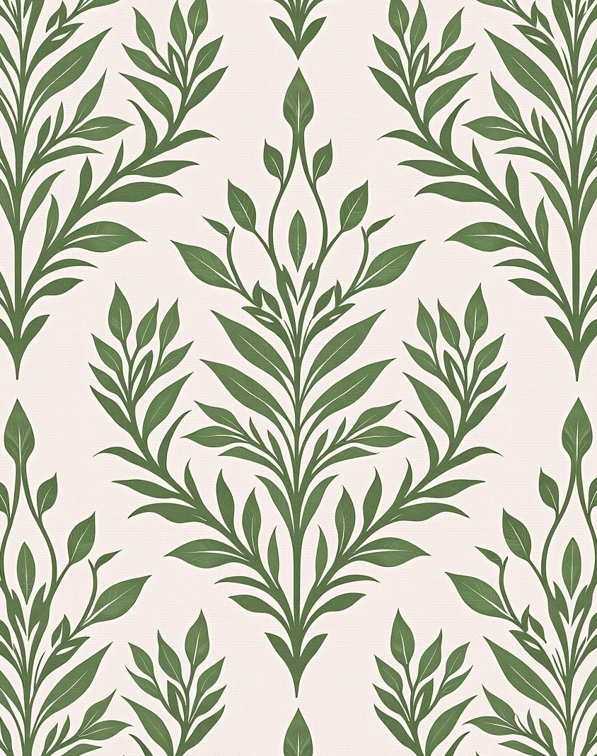 Green Leafy Damask Floral Pattern Rug