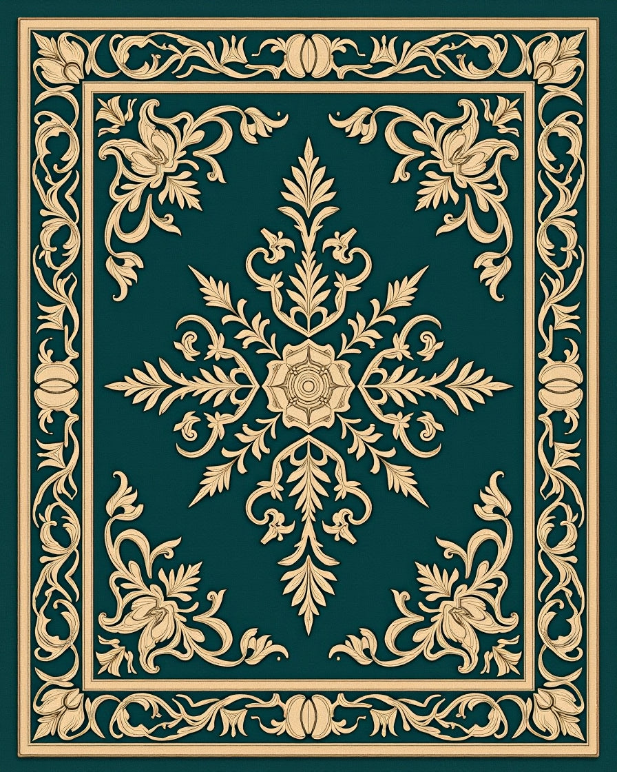 Elegant Floral Scrollwork Frame Design Rug