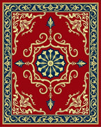 Classic Red Blue Gold Floral Medallion Rug
