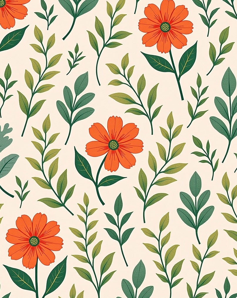 Orange Floral Leafy Pattern Design Rug