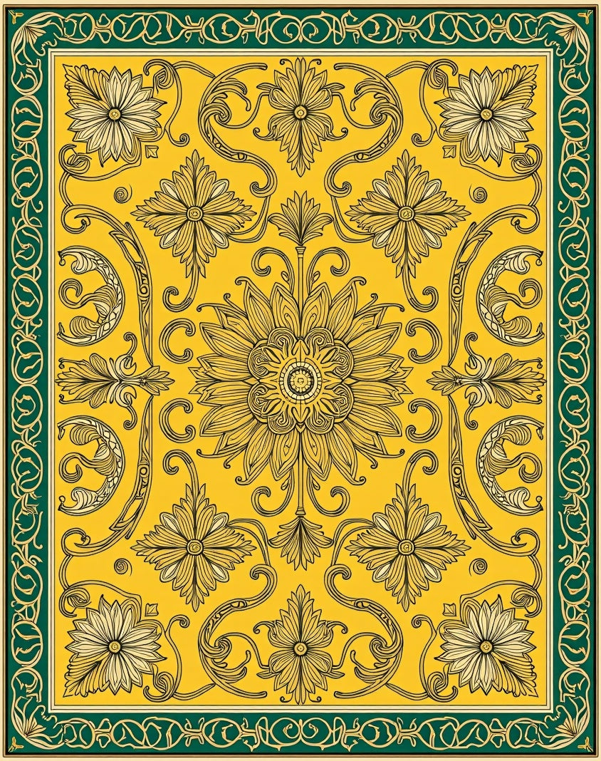 Golden Floral Swirls Pattern Rug
