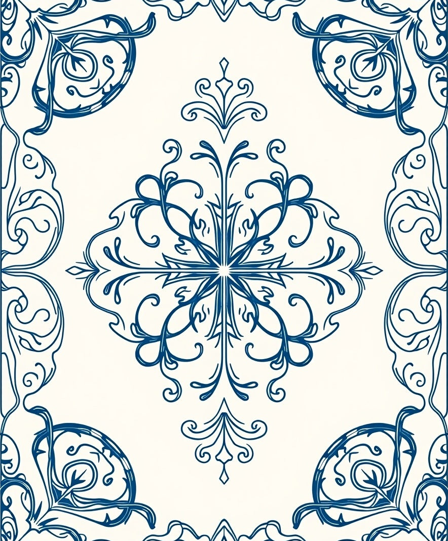 Blue Scrollwork Medallion Pattern Rug