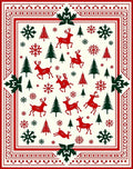 Red Green Reindeer Snowflake Forest Border Rug