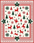 Red Green Reindeer Snowflake Forest Border Rug