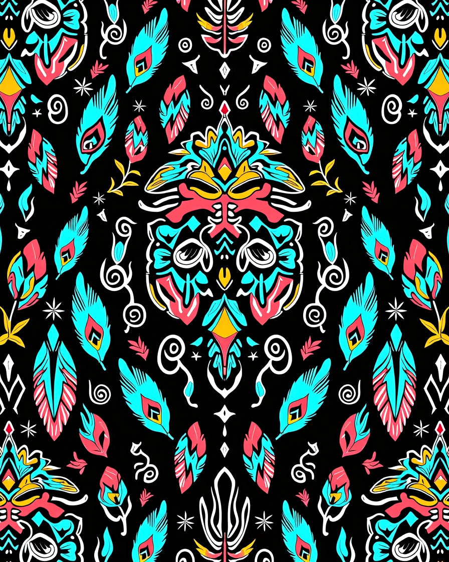 Vibrant Teal Coral Feather Pattern Rug