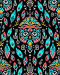 Vibrant Teal Coral Feather Pattern Rug
