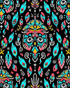 Vibrant Teal Coral Feather Pattern Rug