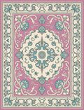 Pinks and Teal Floral Scrollwork Rug