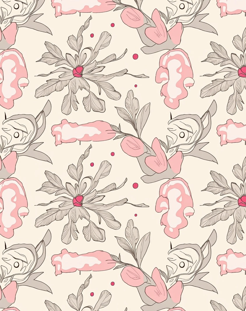 Art Nouveau Botanical Pink Floral Design Rug