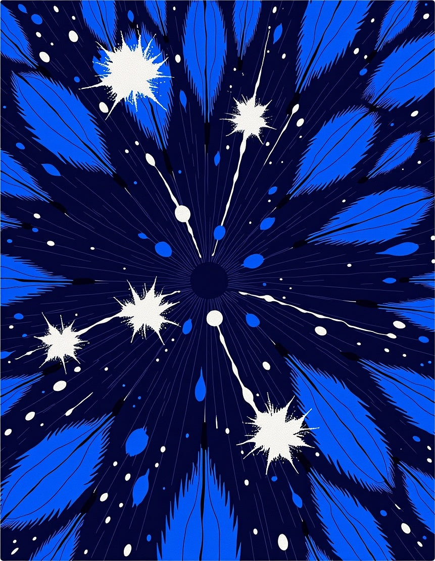 Abstract Blue Feather Burst Pattern Rug