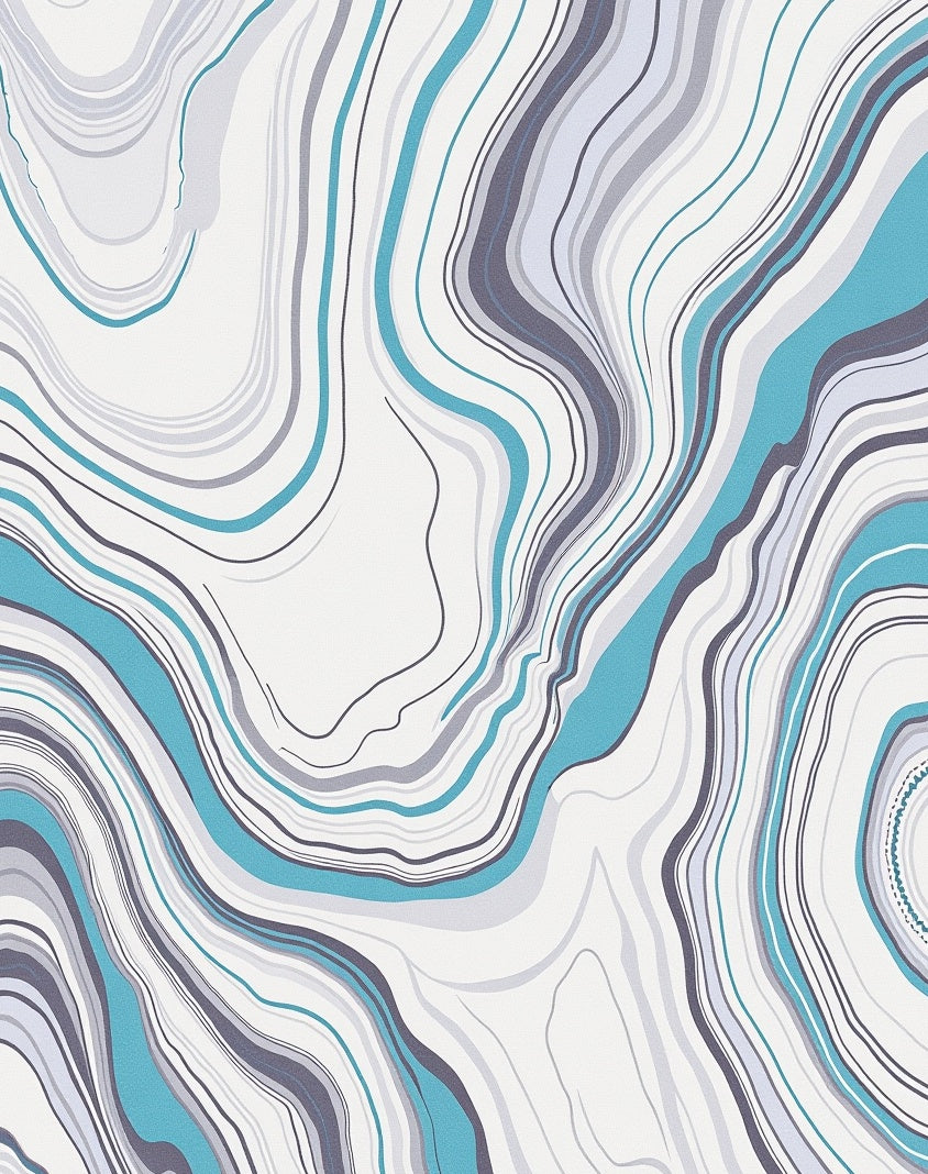 Abstract Aqua Gray Liquid Lines Rug