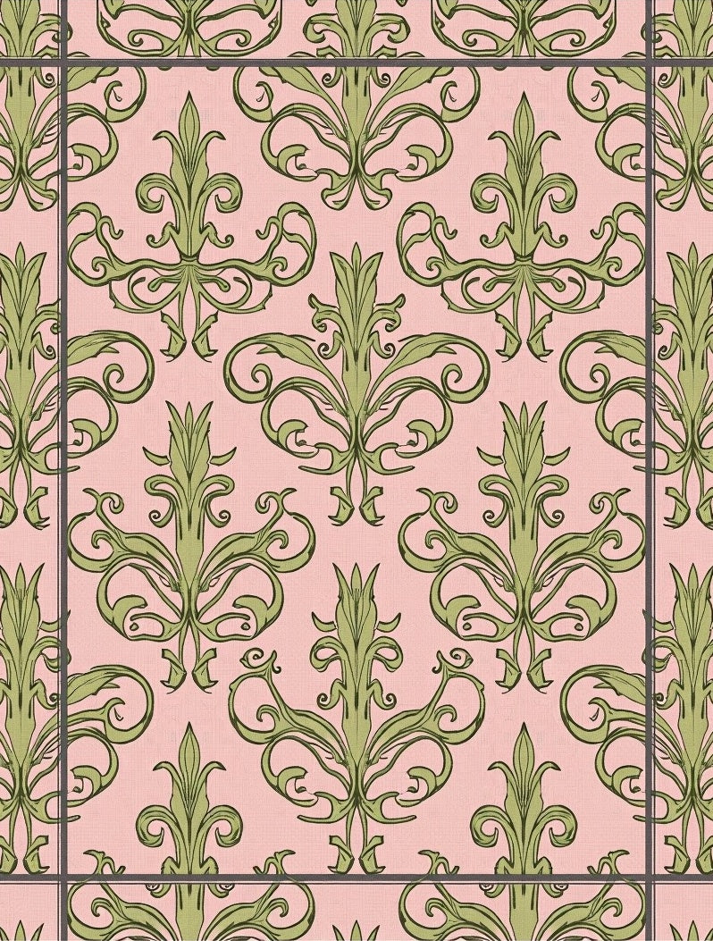 Elegant Green Damask Pattern Rug