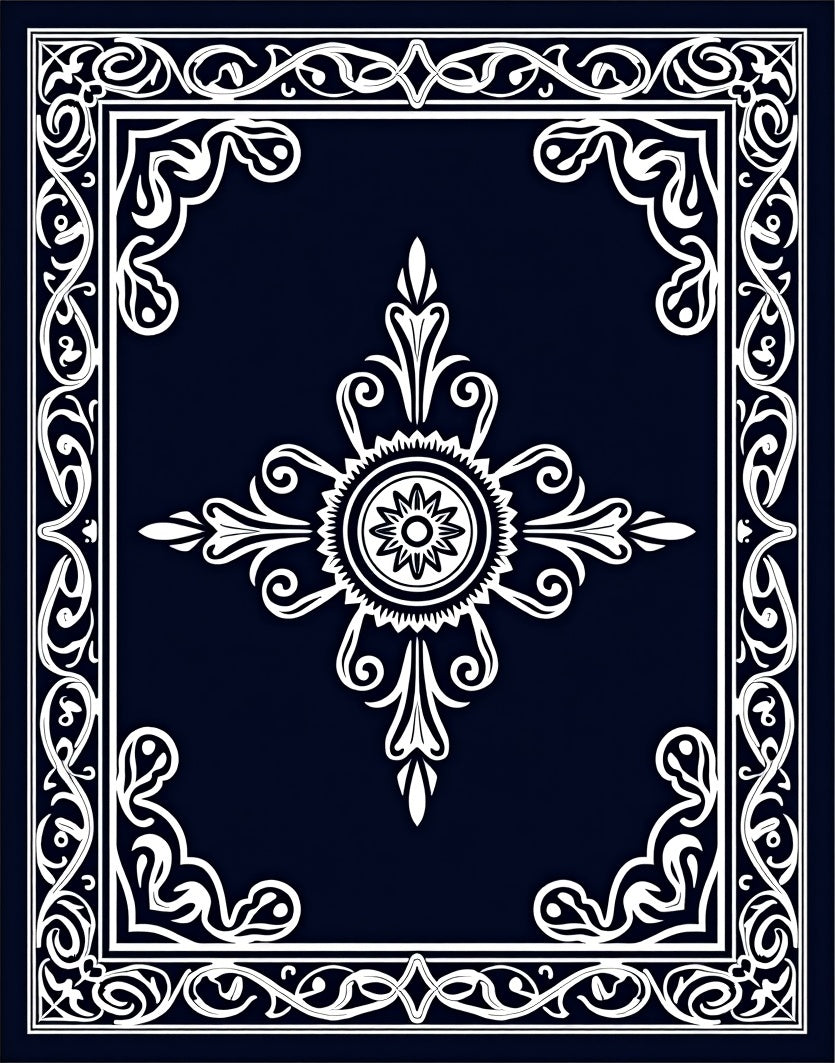 Elegant White Scrollwork With Floral Center Rug