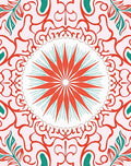 Red Teal Starburst Mandala Pattern Rug
