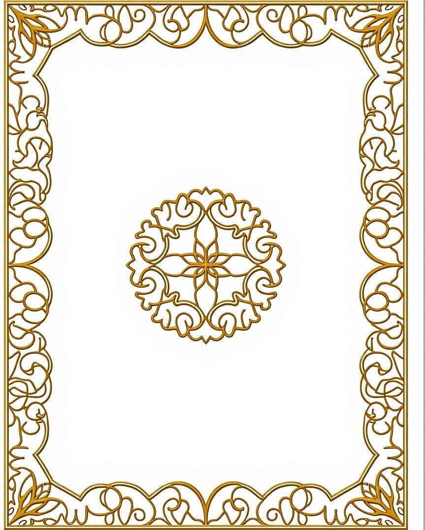 Ornate Gold Scrollwork Medallion Frame Rug