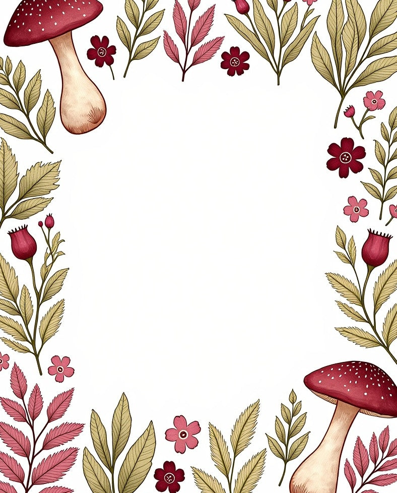 Whimsical Mushroom And Floral Border Rug