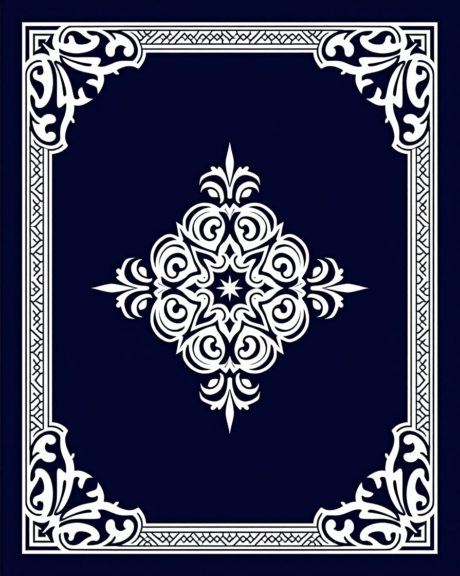 Ornate White Decorative Emblem Rug