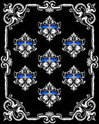 Ornate Blue Floral Scrollwork Symmetry Rug