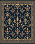 Ornate Floral Damask Dark Blue Rug