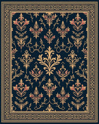 Ornate Floral Damask Dark Blue Rug