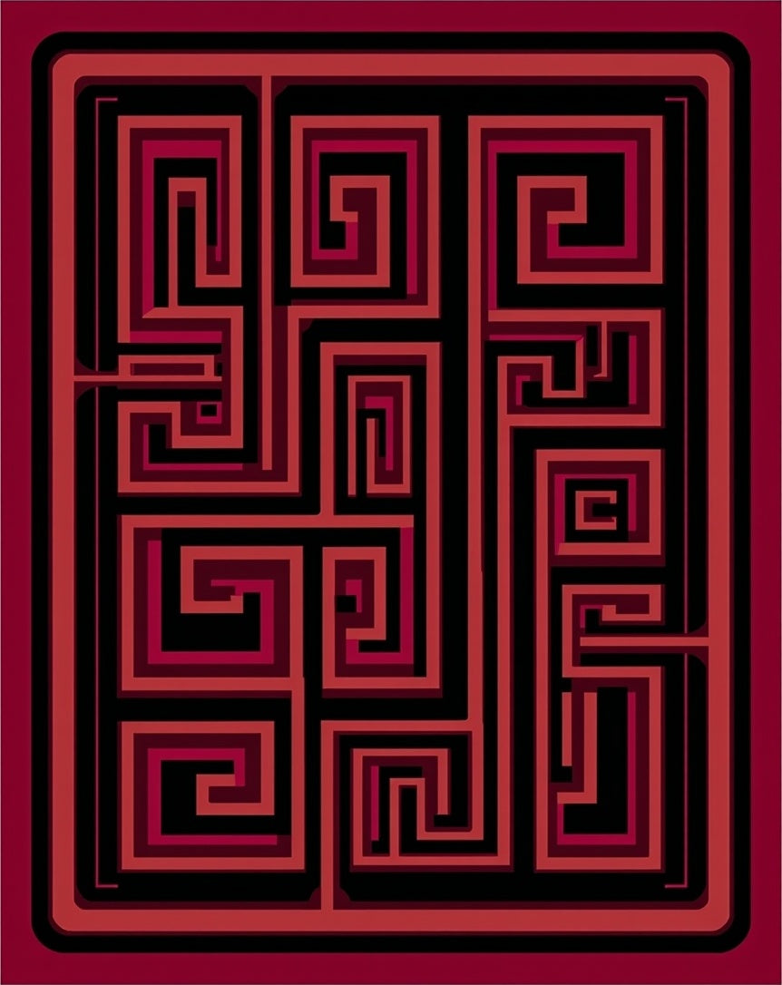 Bold Red Black Maze Pattern Rug