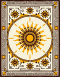 Golden Sunburst With Geometric Border Rug
