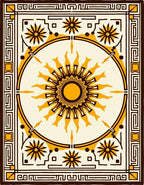 Golden Sunburst With Geometric Border Rug