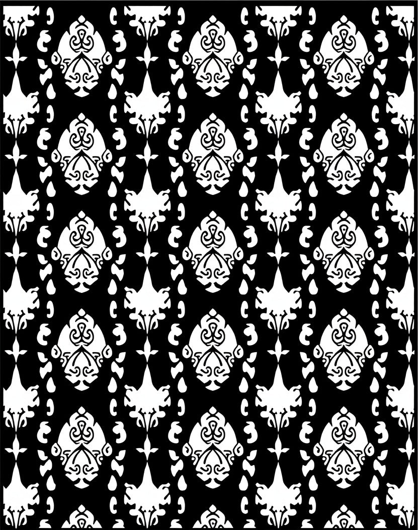 Classic Black and White Damask Pattern Rug