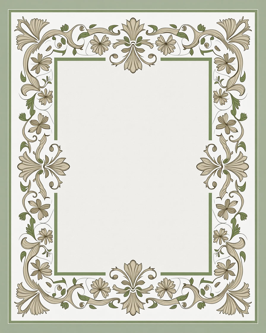 Floral Scrollwork Inspired Border Design Rug