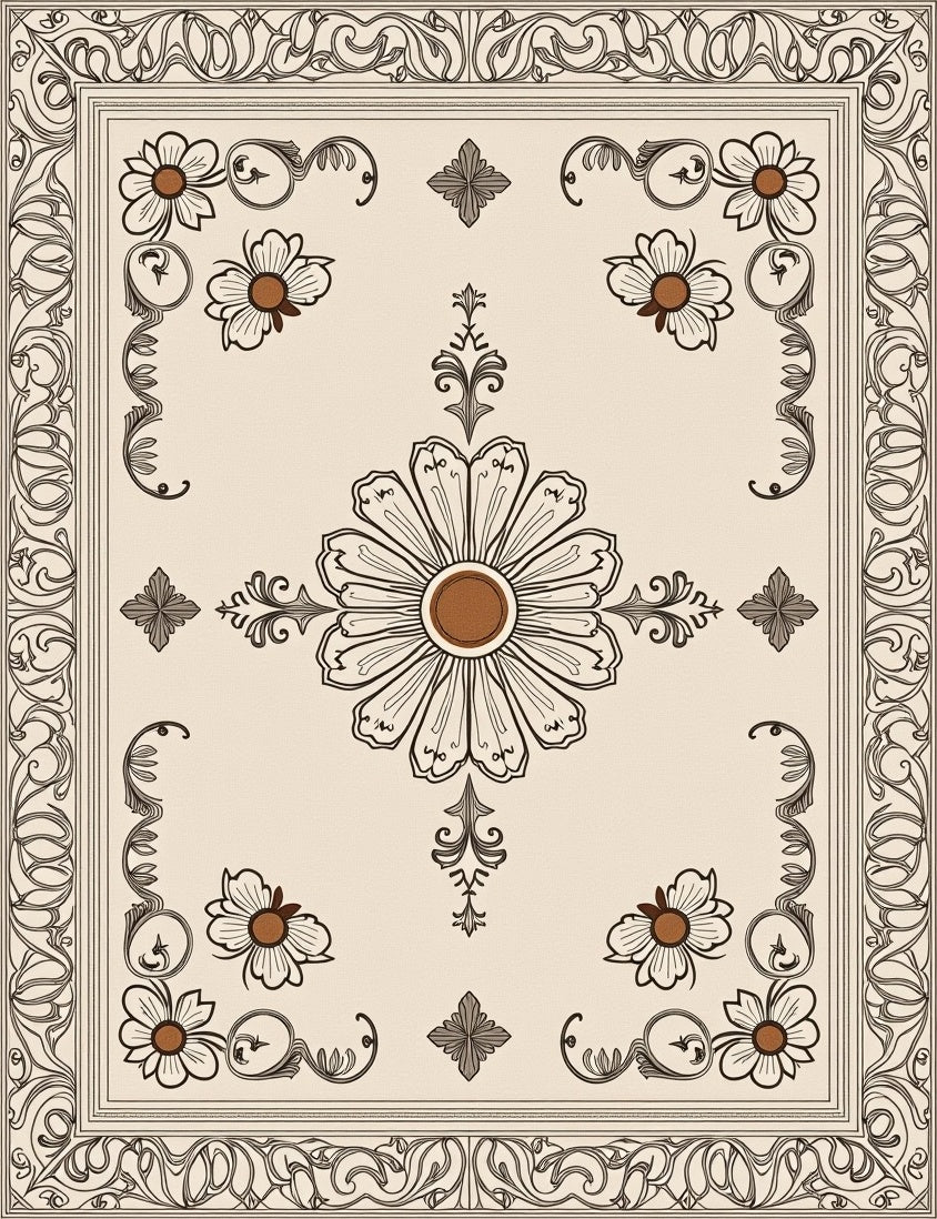 Vintage Floral Garden Square Pattern Rug