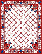 Red Blue Geometric Floral Tile Pattern Rug