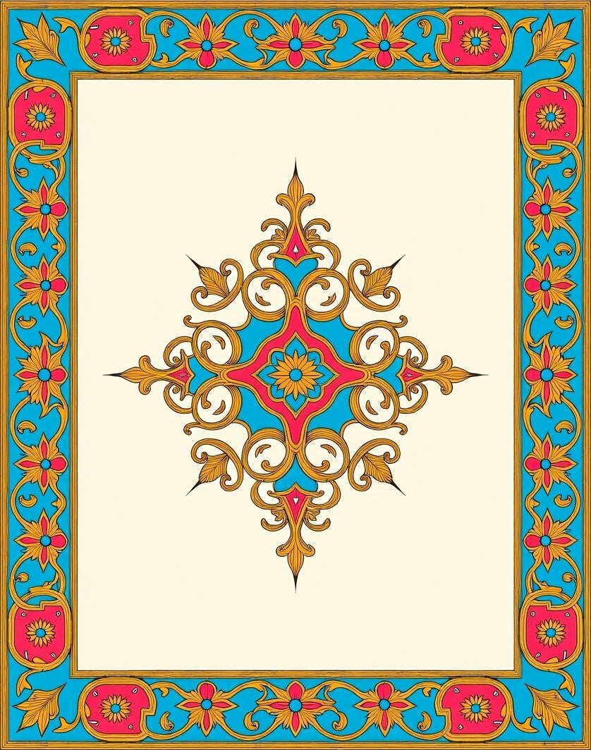 Regal Floral Design With Gold Accents Rug