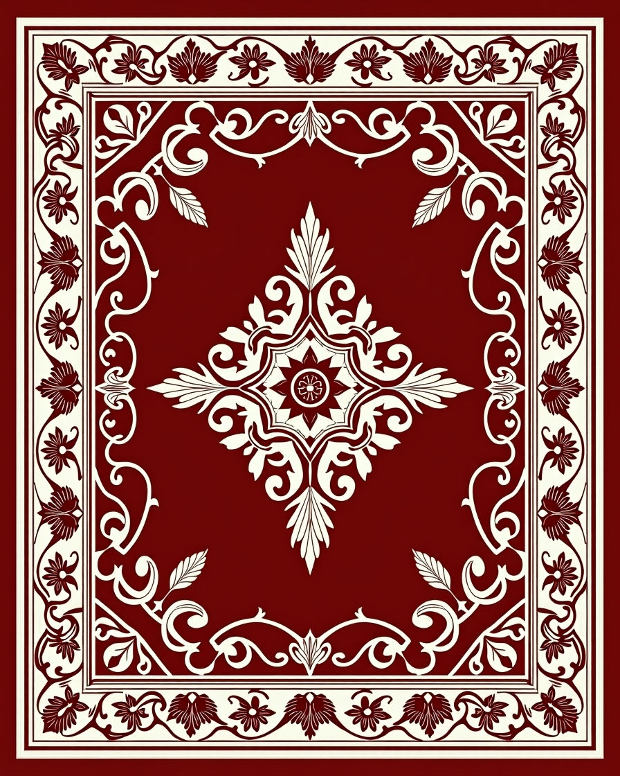Elegant Floral Medallion Red Rug