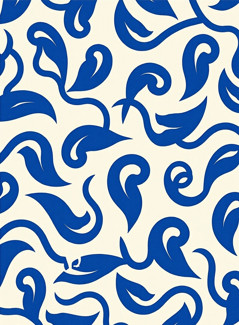 Blue Swirls Floral Pattern Rug