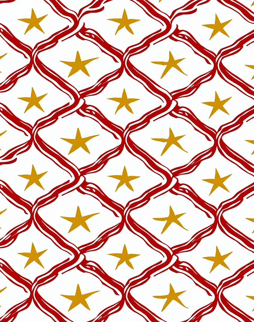 Red White Gold Star Geometric Intertwined Rug
