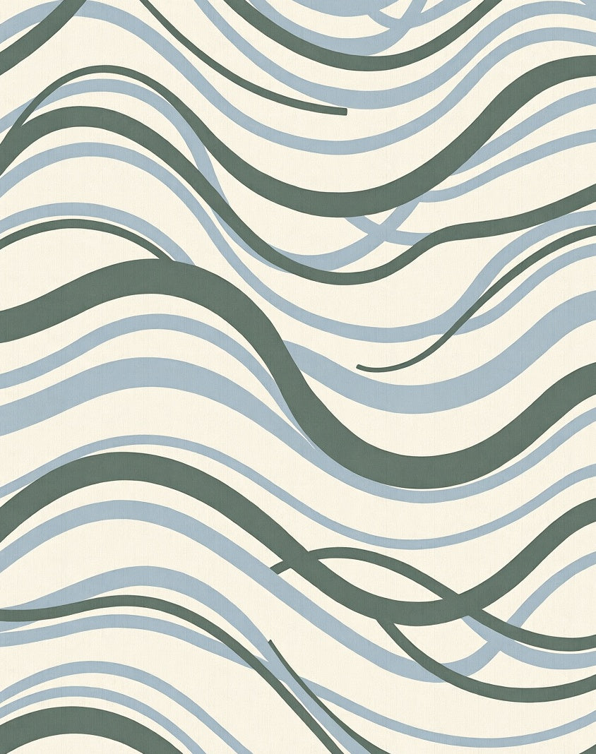 Cool Blue Green Flowing Waves Rug
