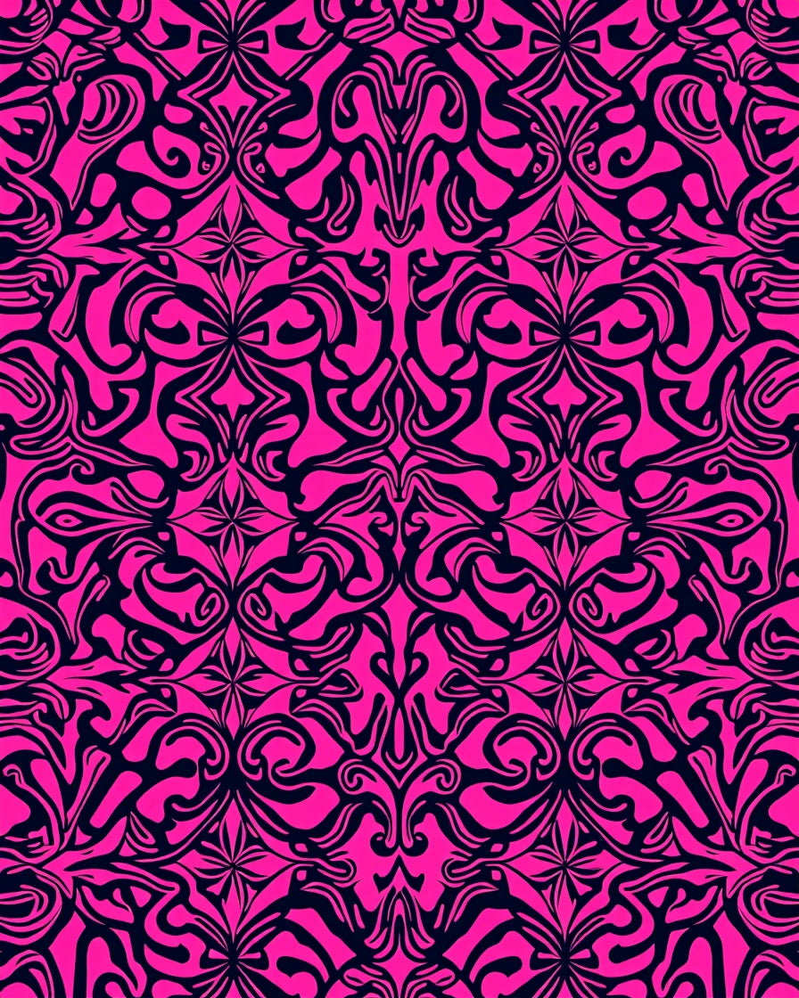 Intricate Pink Black Flourish Pattern Rug