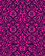 Intricate Pink Black Flourish Pattern Rug