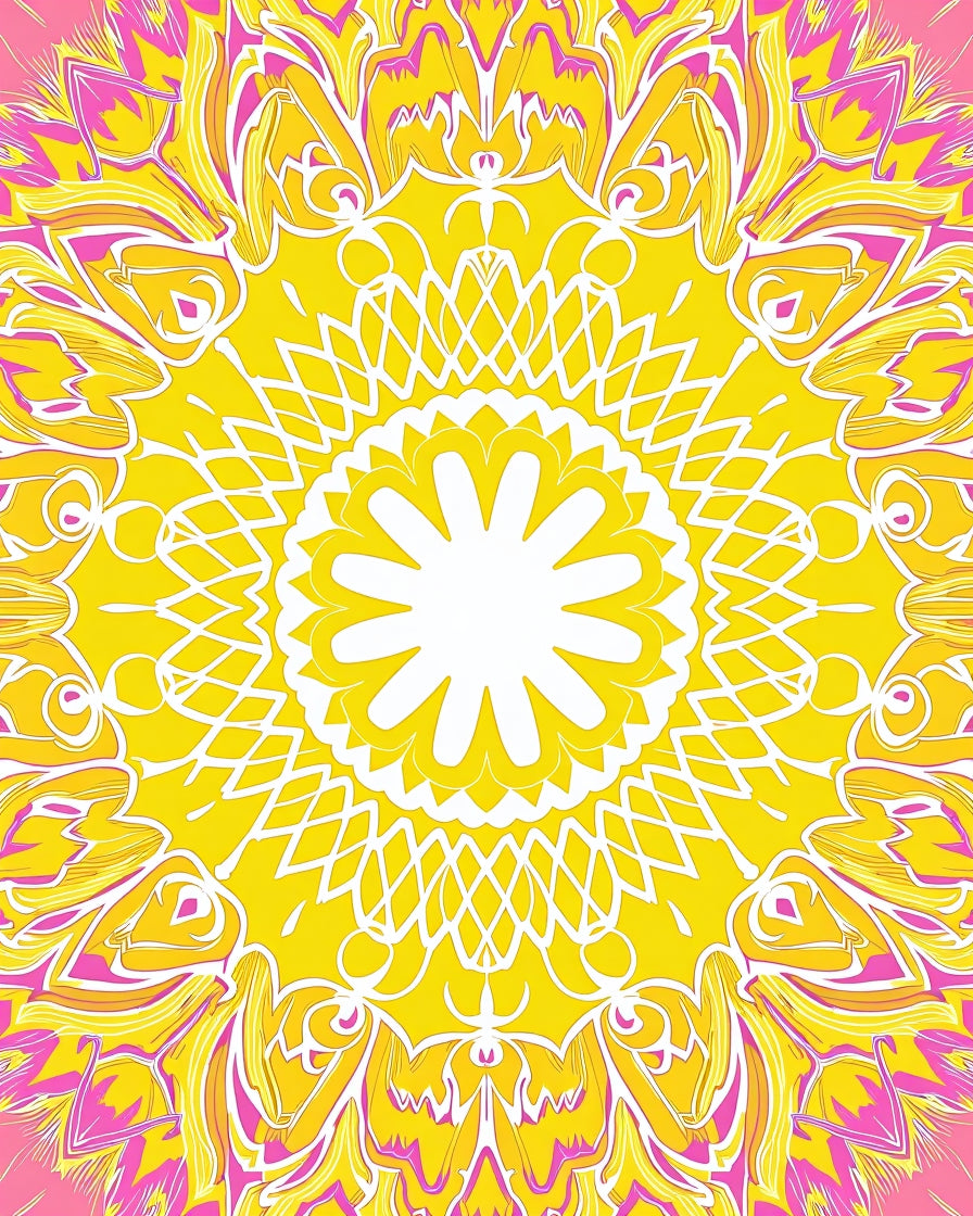 Vibrant Yellow Pink Mandala Pattern Rug