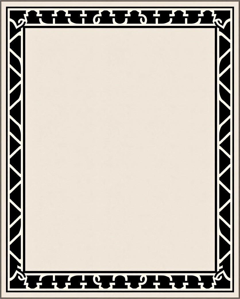 Classic Black White Geometric Border Rug