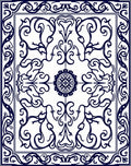 Classic Navy White Floral Scroll Rug