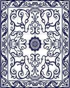 Classic Navy White Floral Scroll Rug