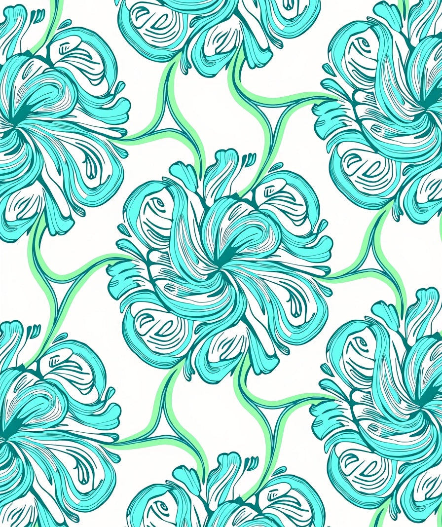 Turquoise Swirl Floral Pattern Design Rug