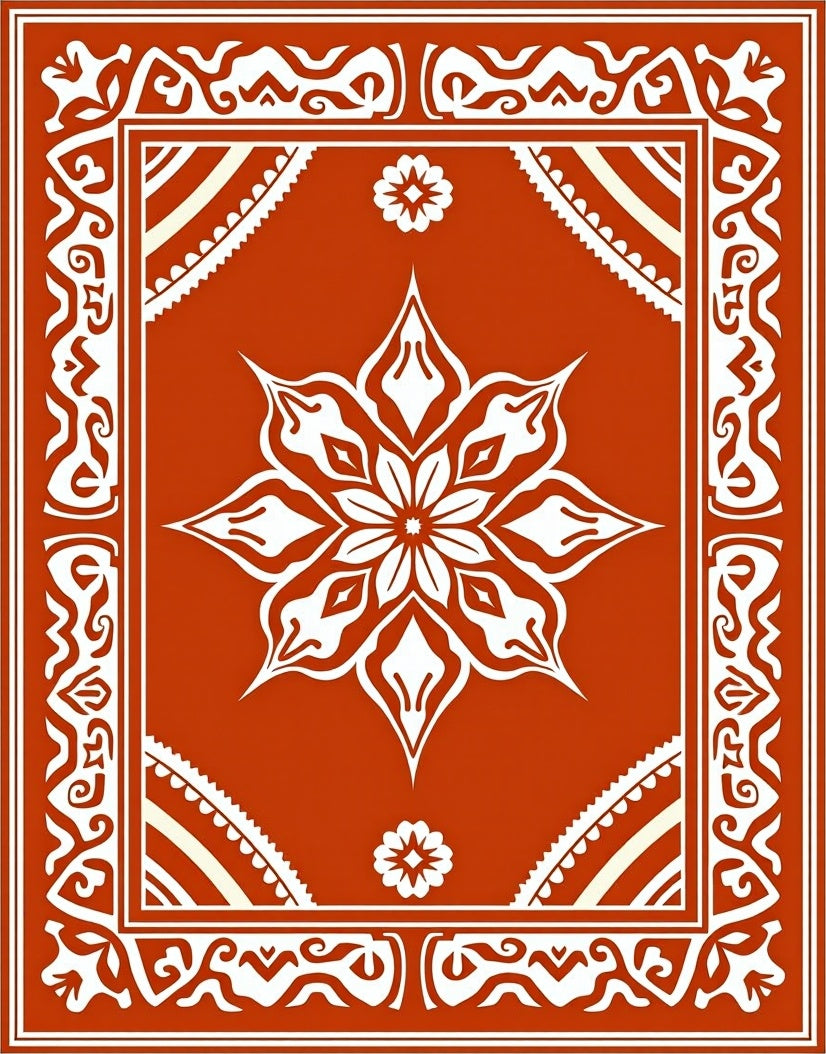 Ornate Terracotta Floral Mandala Pattern Rug