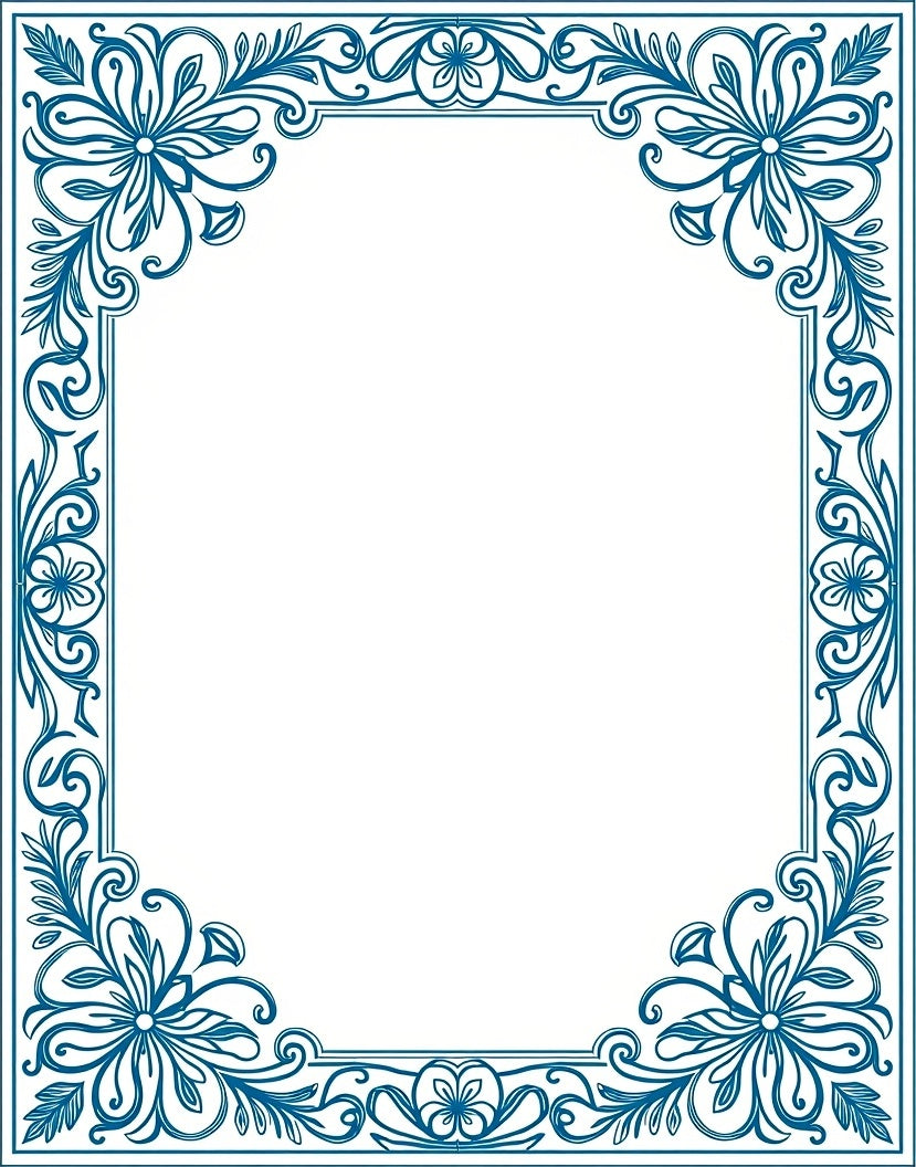 Ornate Floral Swirl Frame Design Rug