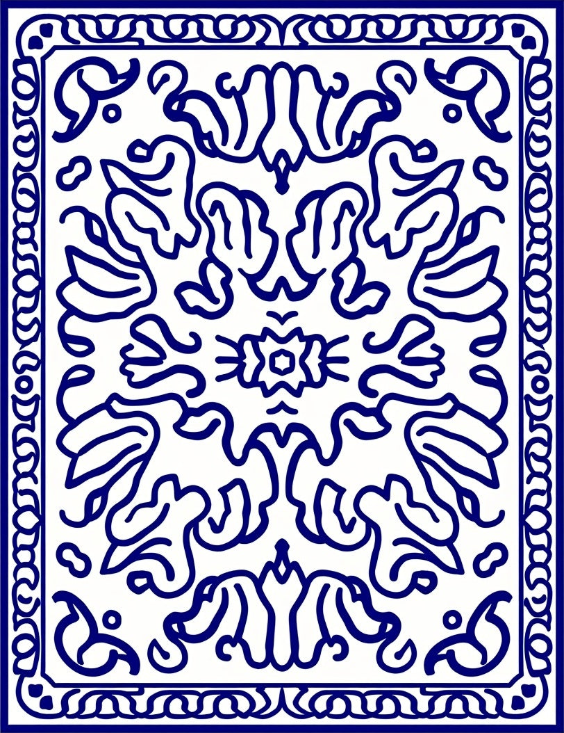 Elegant Blue White Floral Motifs Rug