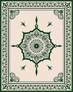 Dark Green Floral Mandala Border Rug