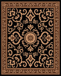 Ornate Floral Scrollwork Brown Black Rug