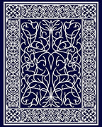 Intricate White Swirl Floral Border Design Rug