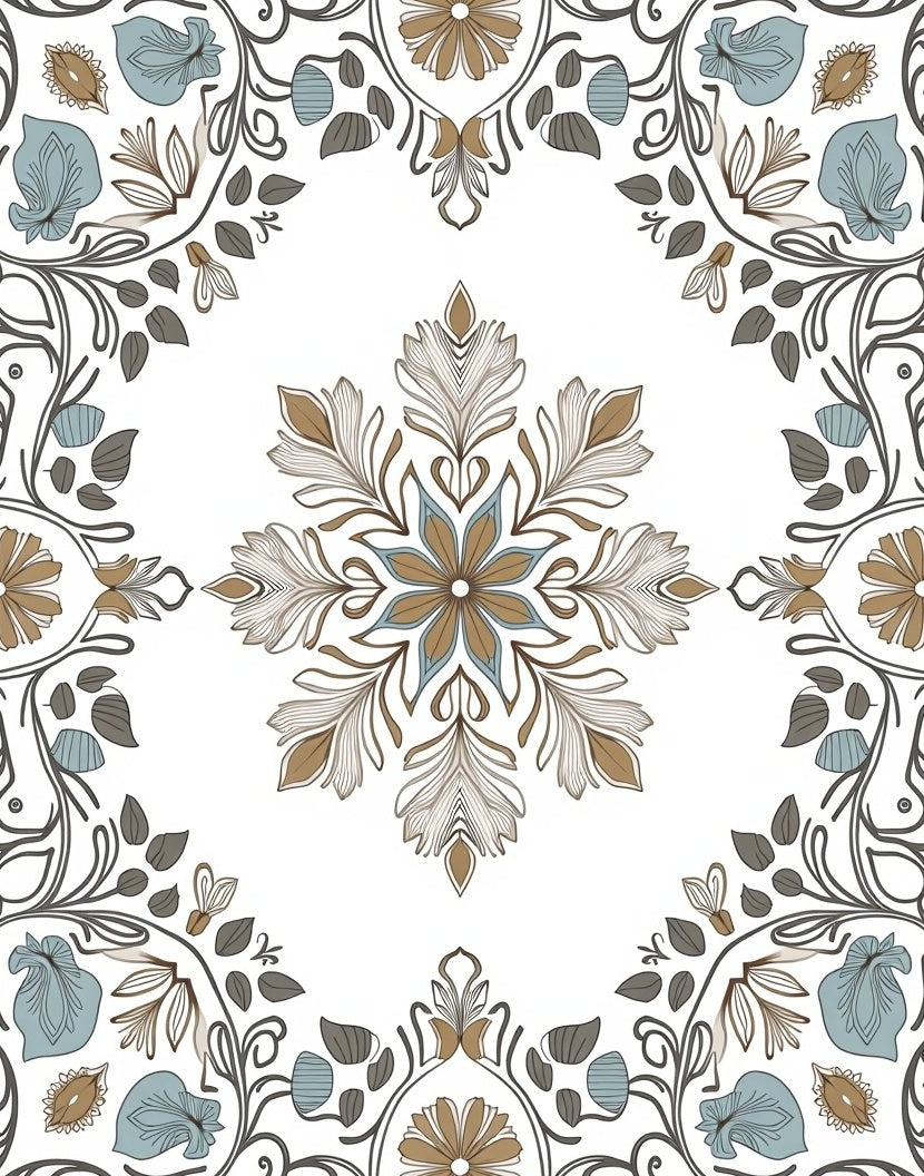 Foliate Mandala Inspired Textile Design Rug